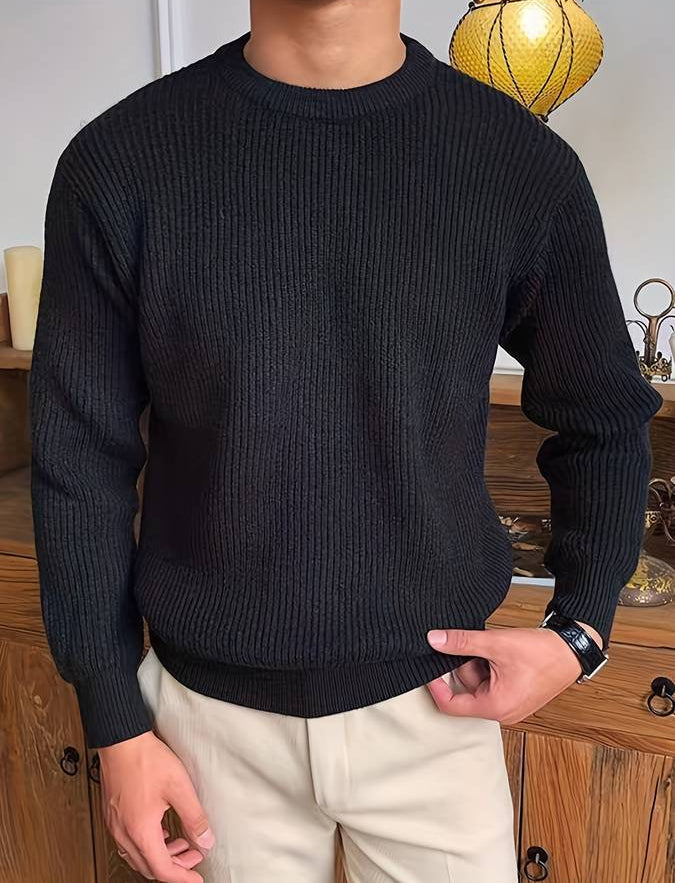Men's Ribbed Knit Crew Neck Jumper