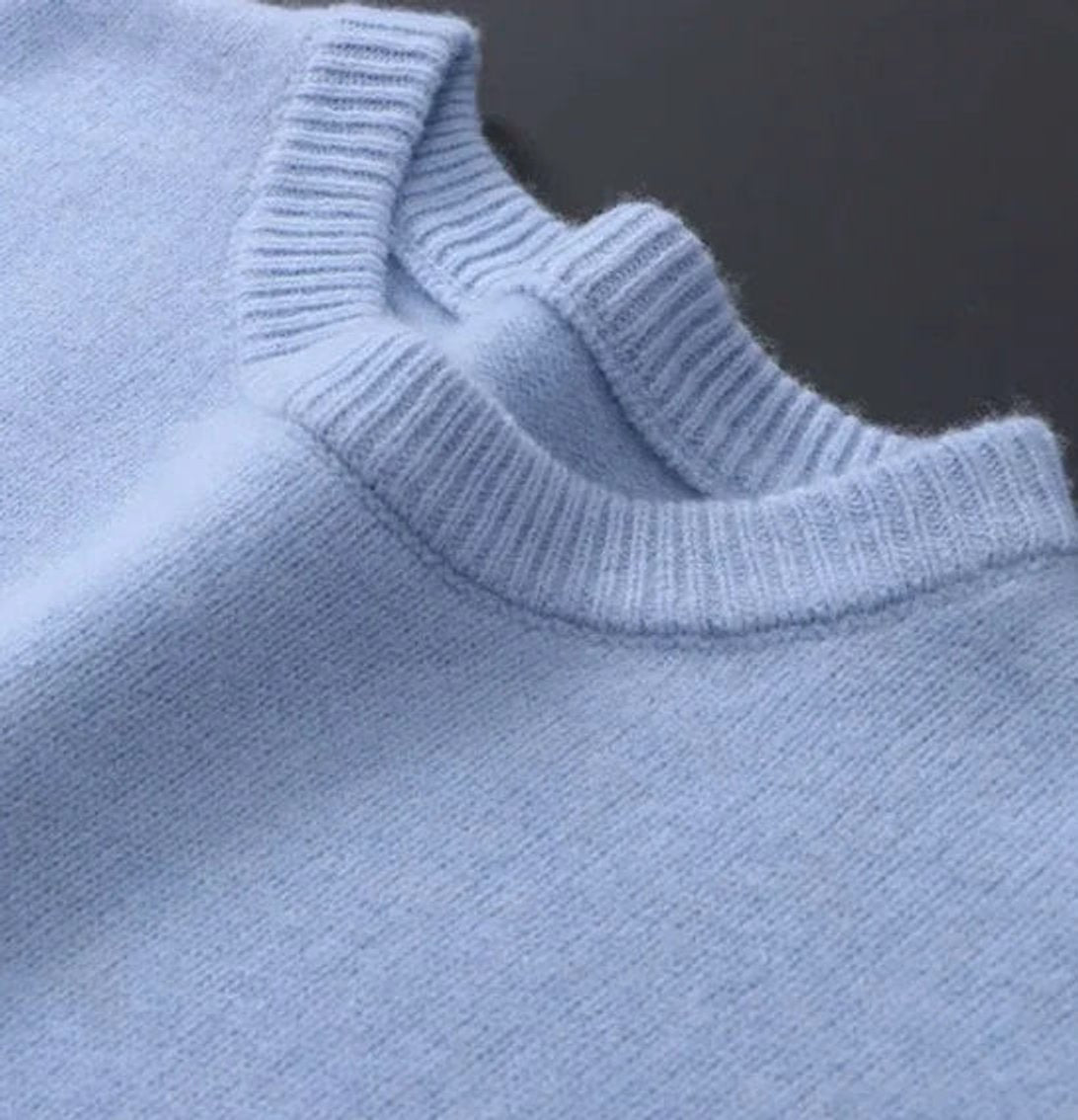 Men's Crew Neck Knitted Jumper in Light Blue