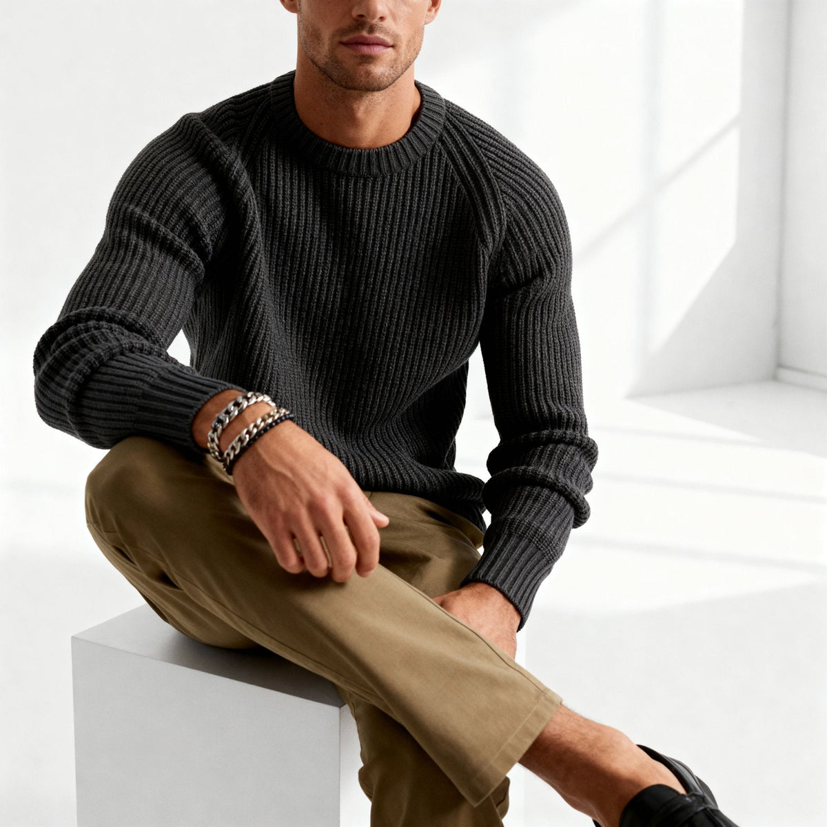 Men's Fisherman Rib Crew Neck Jumper