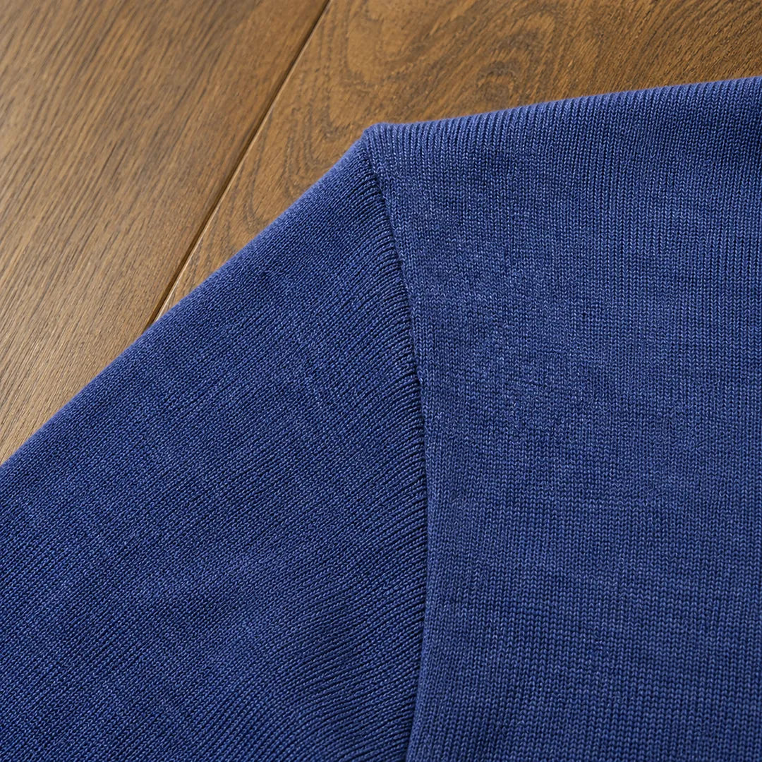 Men's Ribbed Knit Open Collar Polo Jumper