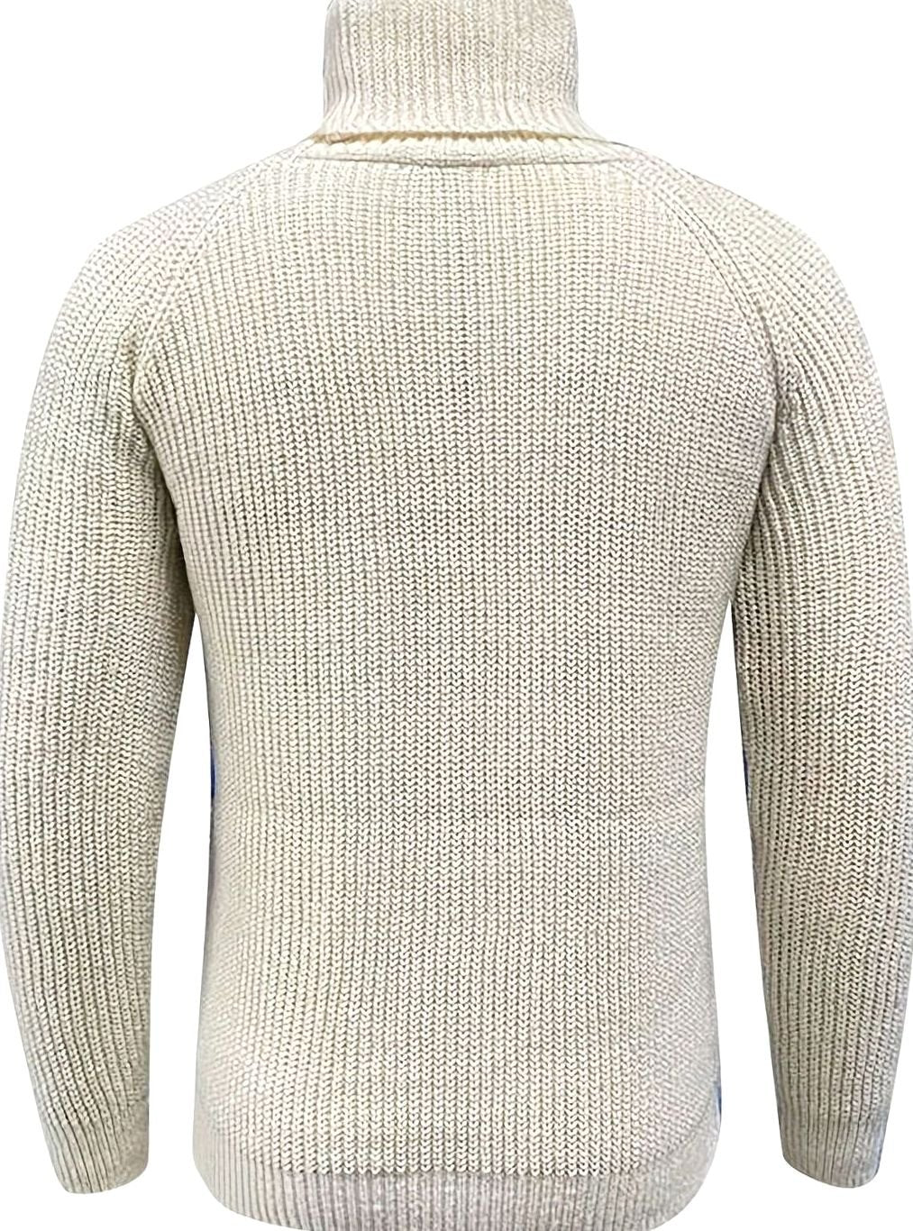 Men's Chunky Rib Knit Roll Neck Jumper in Beige