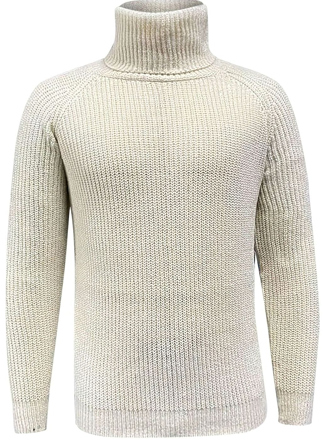 Men's Chunky Rib Knit Roll Neck Jumper in Beige