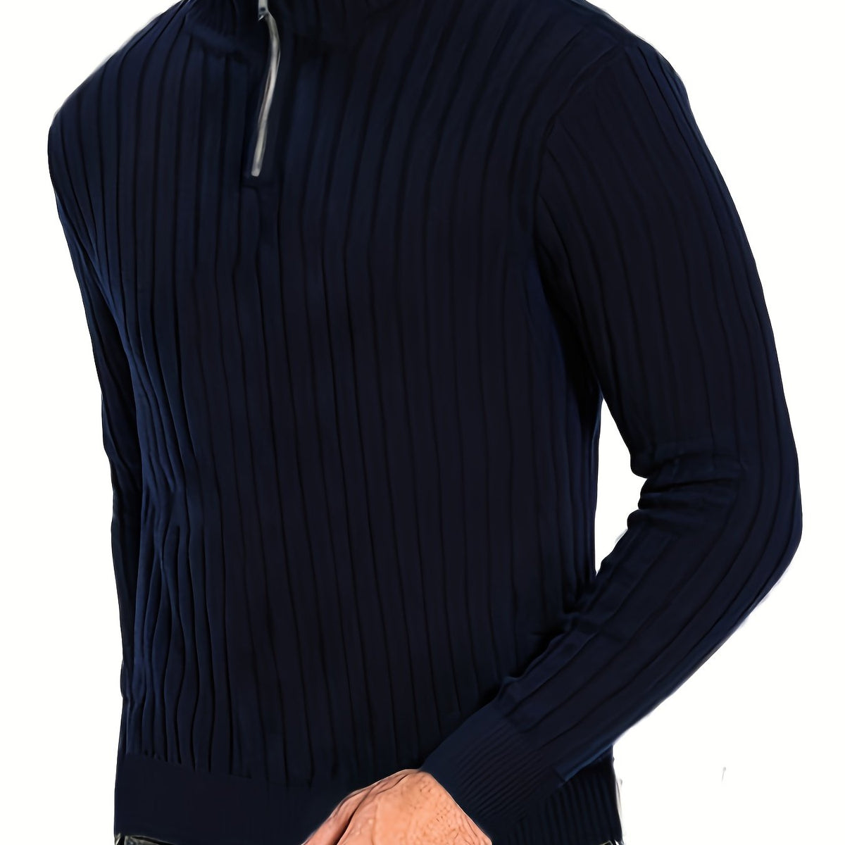 Men's Ribbed Quarter-Zip Jumper in Navy