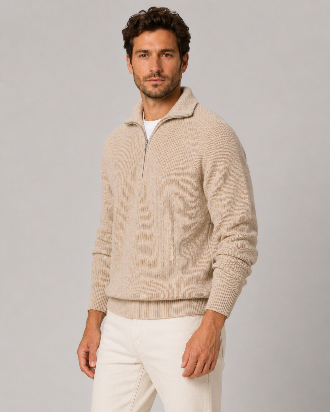 Men's Ribbed Quarter-Zip Mock Neck Jumper