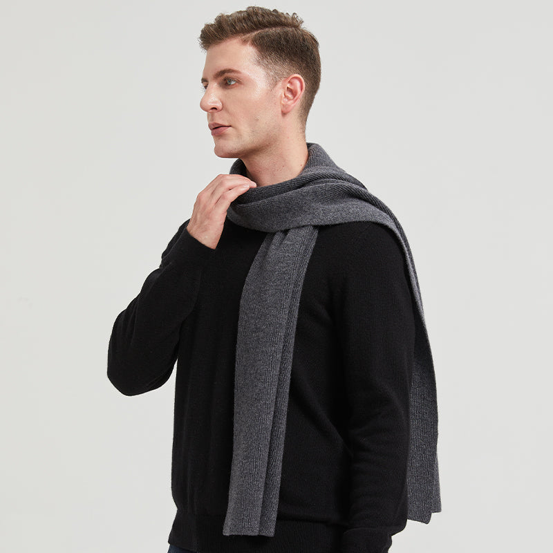 Men's Long Ribbed Knit Winter Scarf