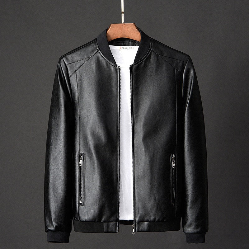 Men's Smooth Bomber Jacket with Ribbed Trim