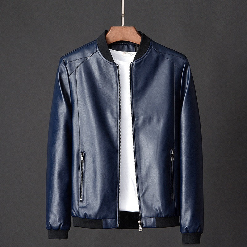 Men's Smooth Bomber Jacket with Ribbed Trim