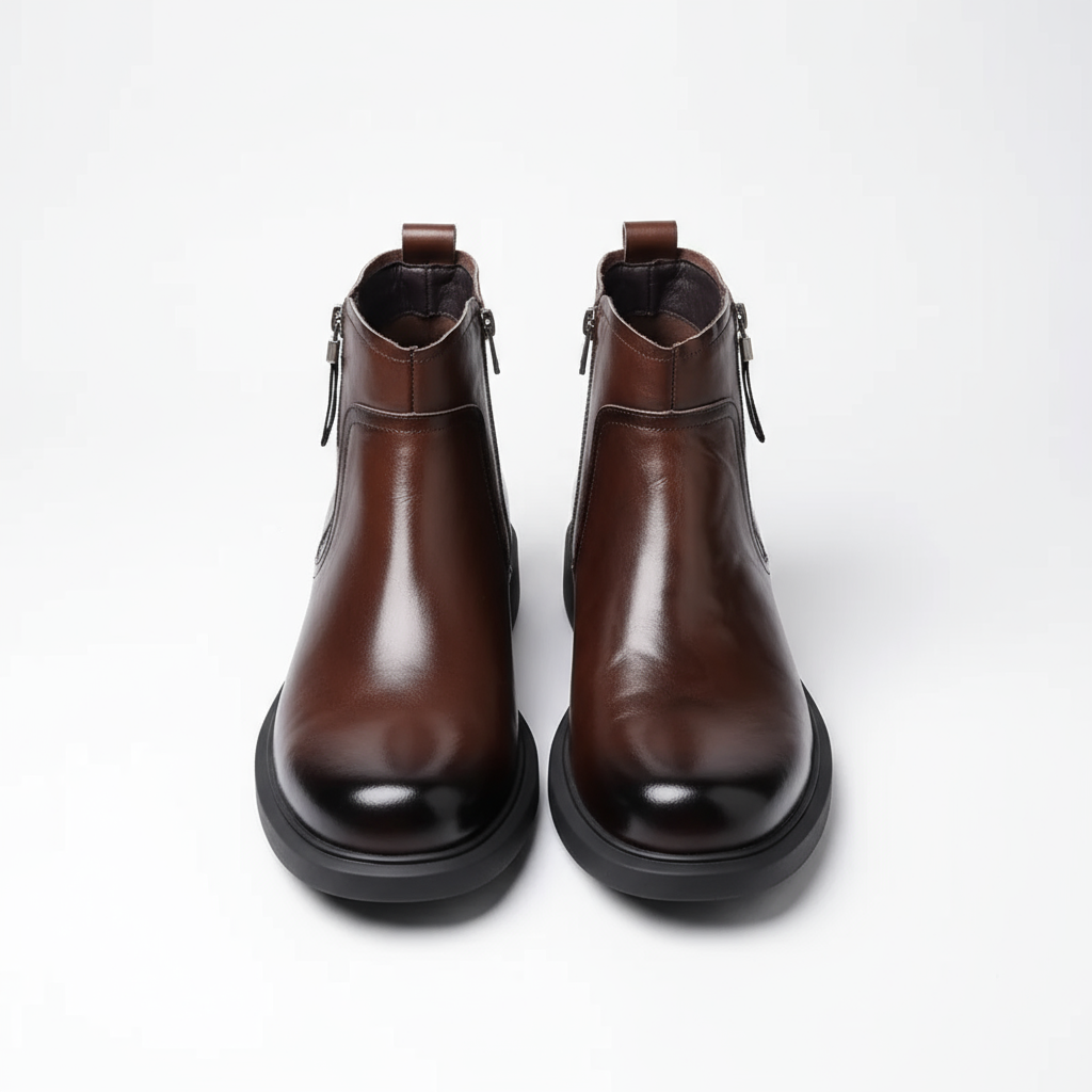 Men's Side-Zip Faux Leather Ankle Boots with Chunky Sole