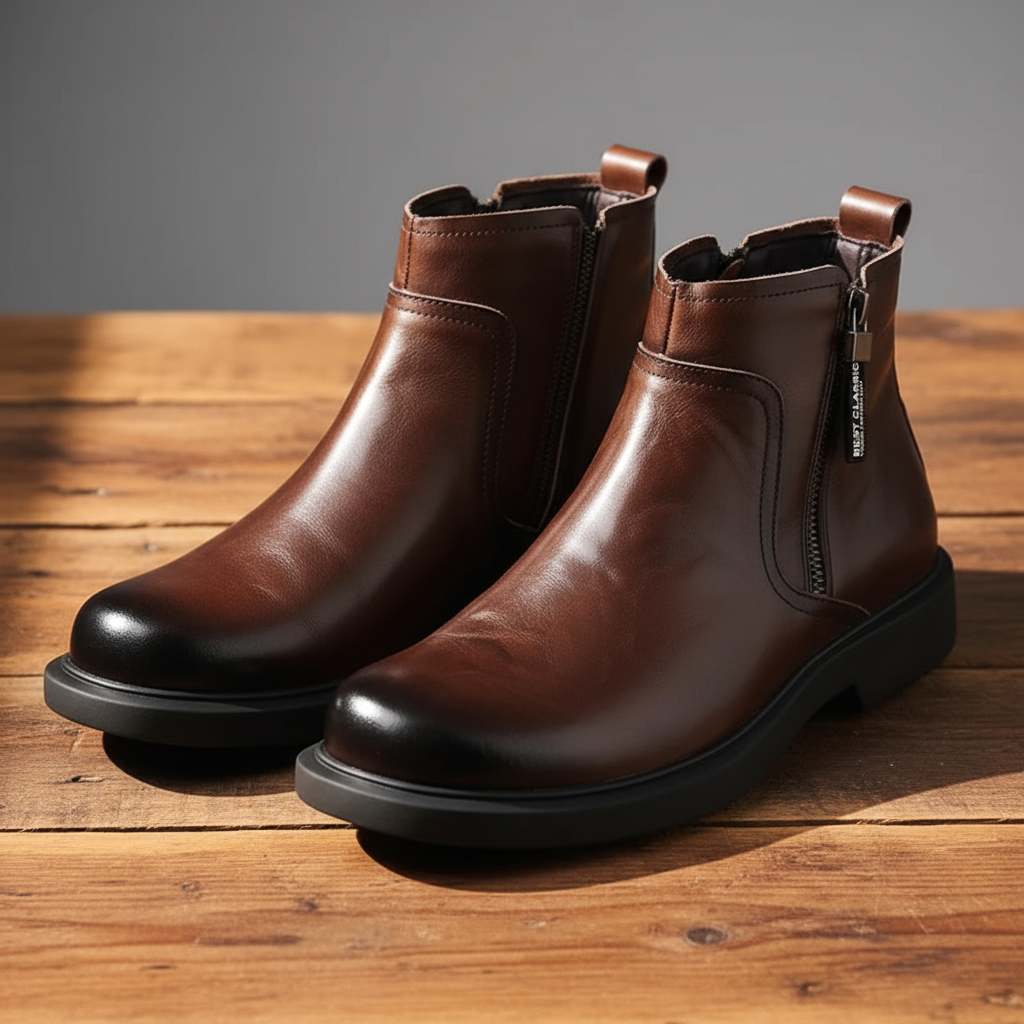 Men's Side-Zip Faux Leather Ankle Boots with Chunky Sole