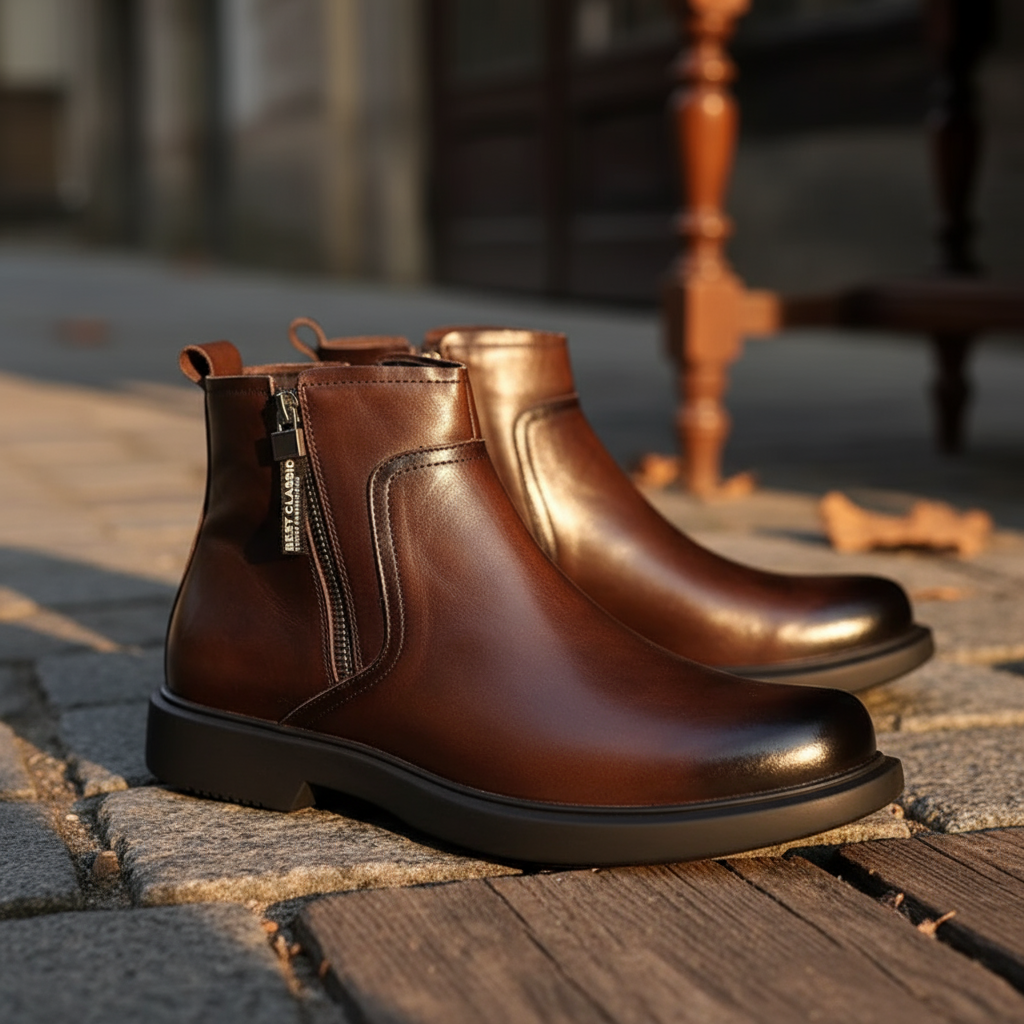Men's Side-Zip Faux Leather Ankle Boots with Chunky Sole