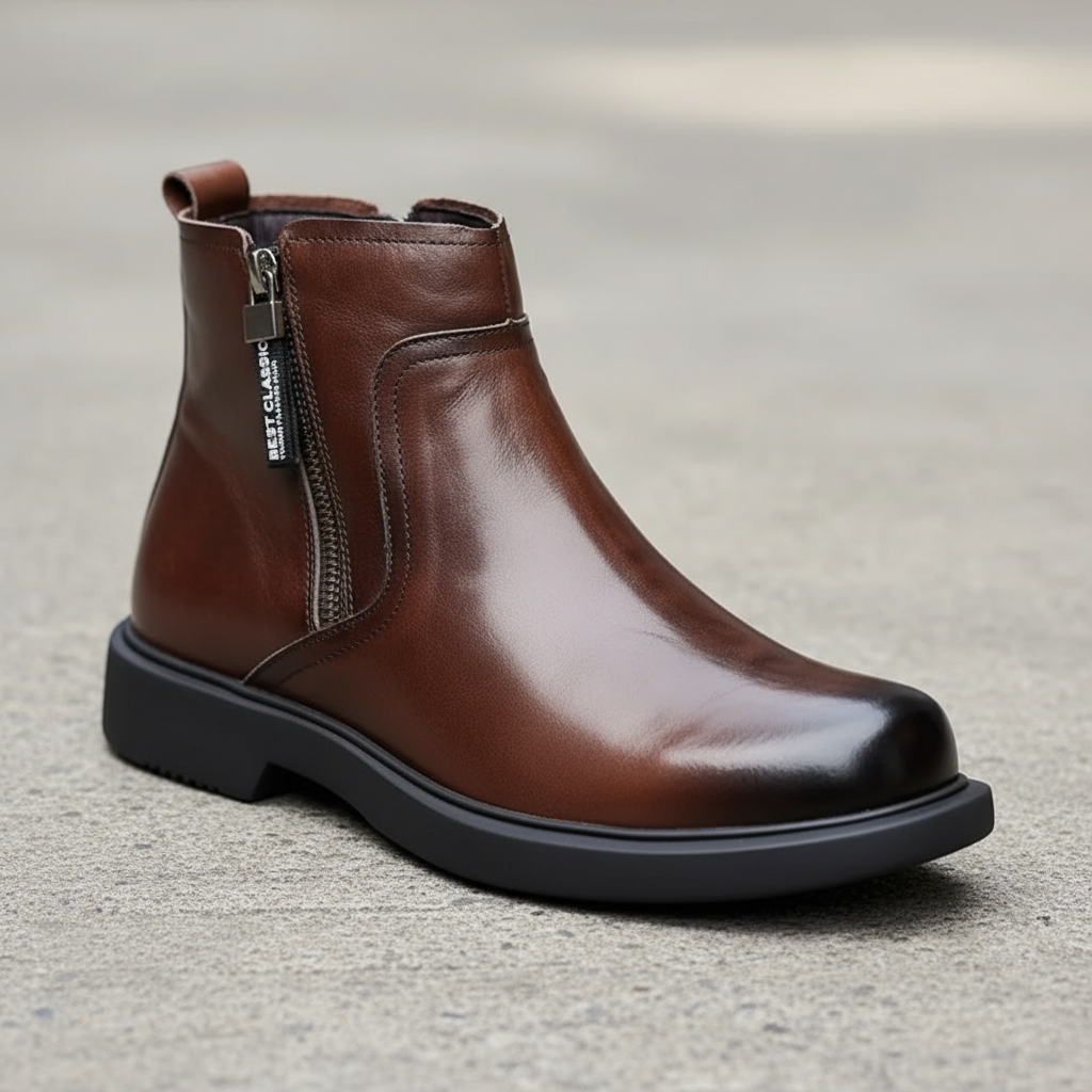 Men's Side-Zip Faux Leather Ankle Boots with Chunky Sole
