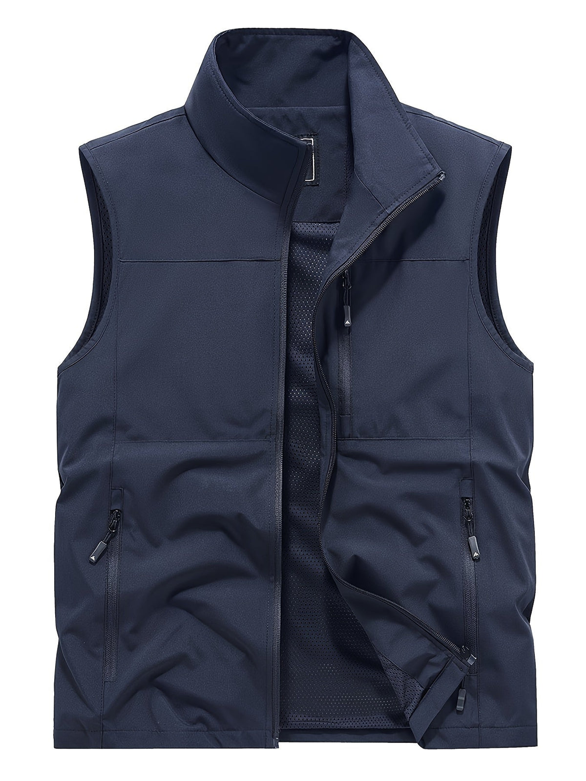Men's Mesh Lined Zip-Up Gilet with Stand Collar