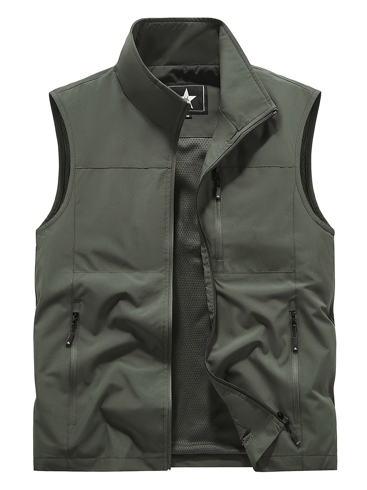 Men's Mesh Lined Zip-Up Gilet with Stand Collar