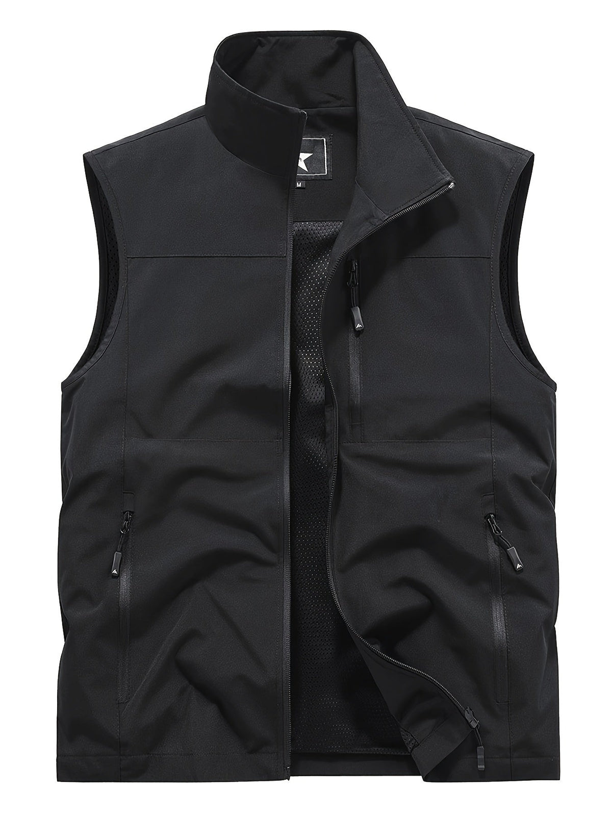 Men's Mesh Lined Zip-Up Gilet with Stand Collar