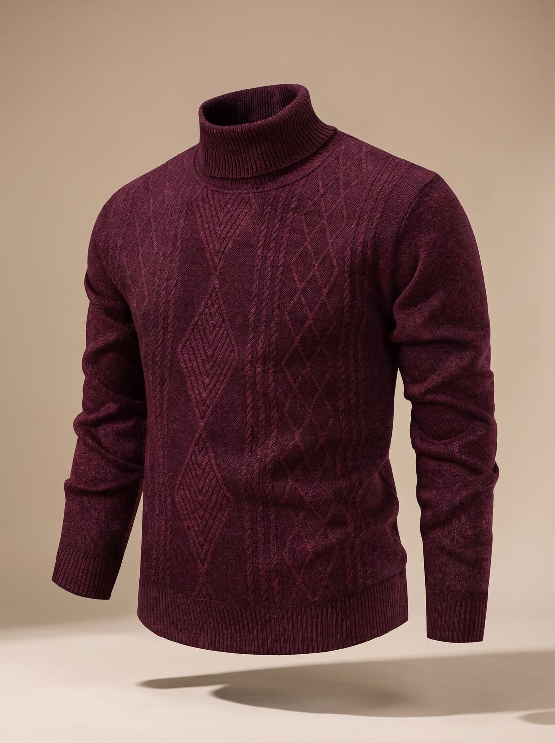 Men's Slim Fit Cable Knit Roll Neck Jumper