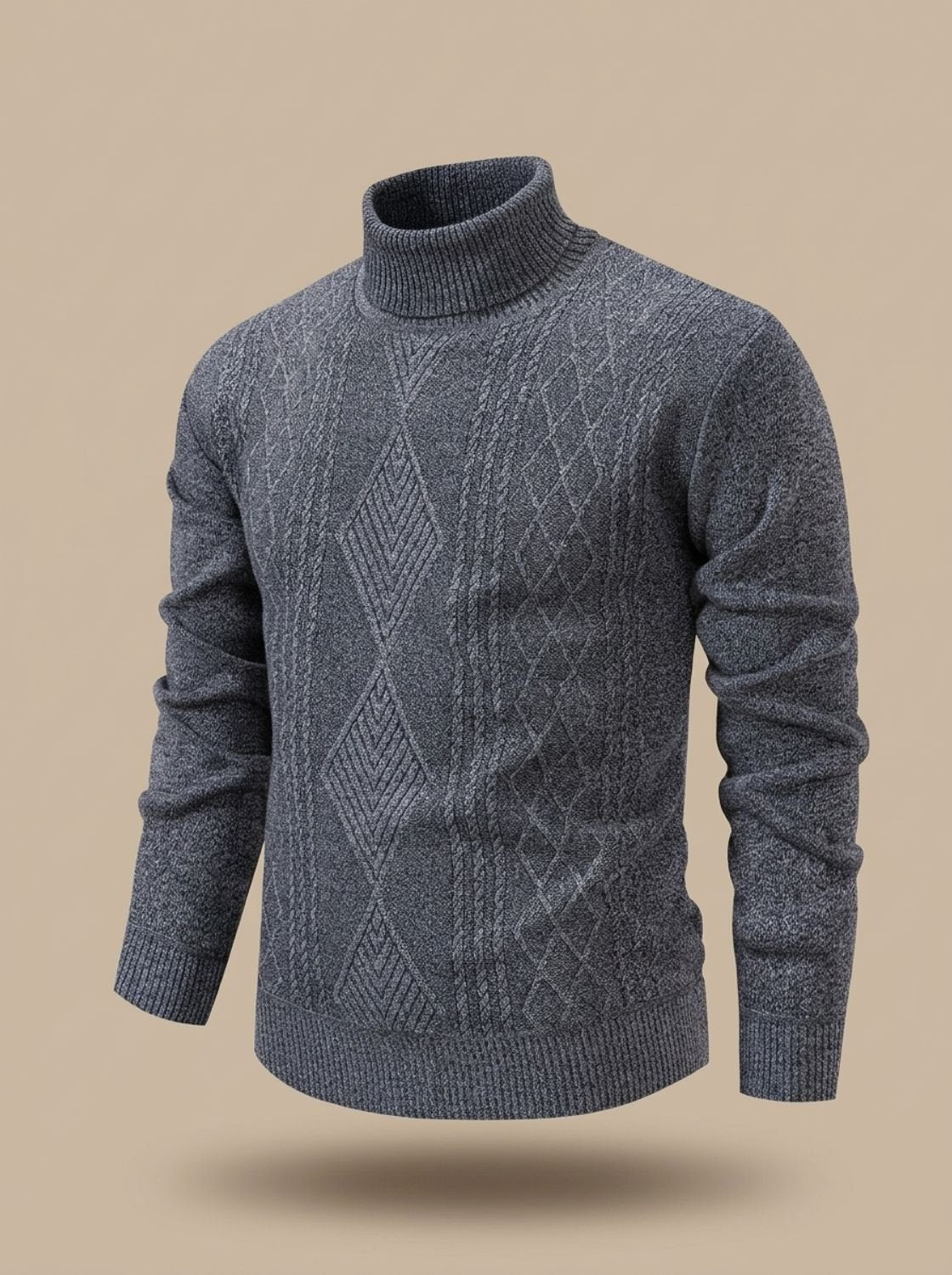 Men's Slim Fit Cable Knit Roll Neck Jumper