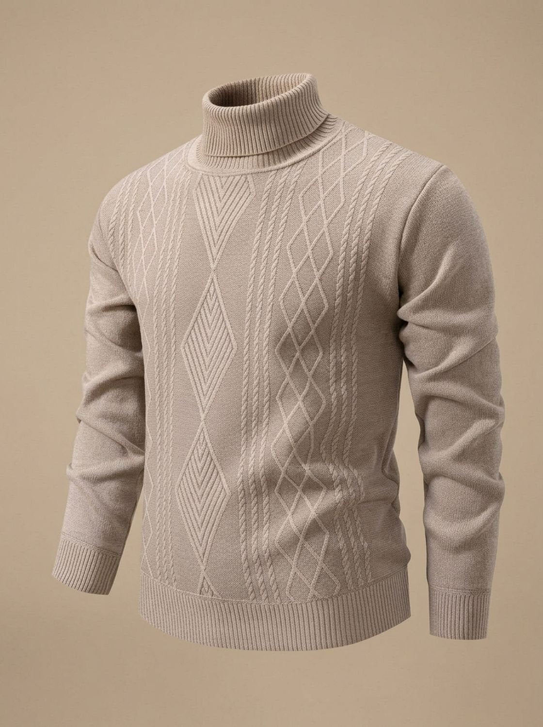 Men's Slim Fit Cable Knit Roll Neck Jumper