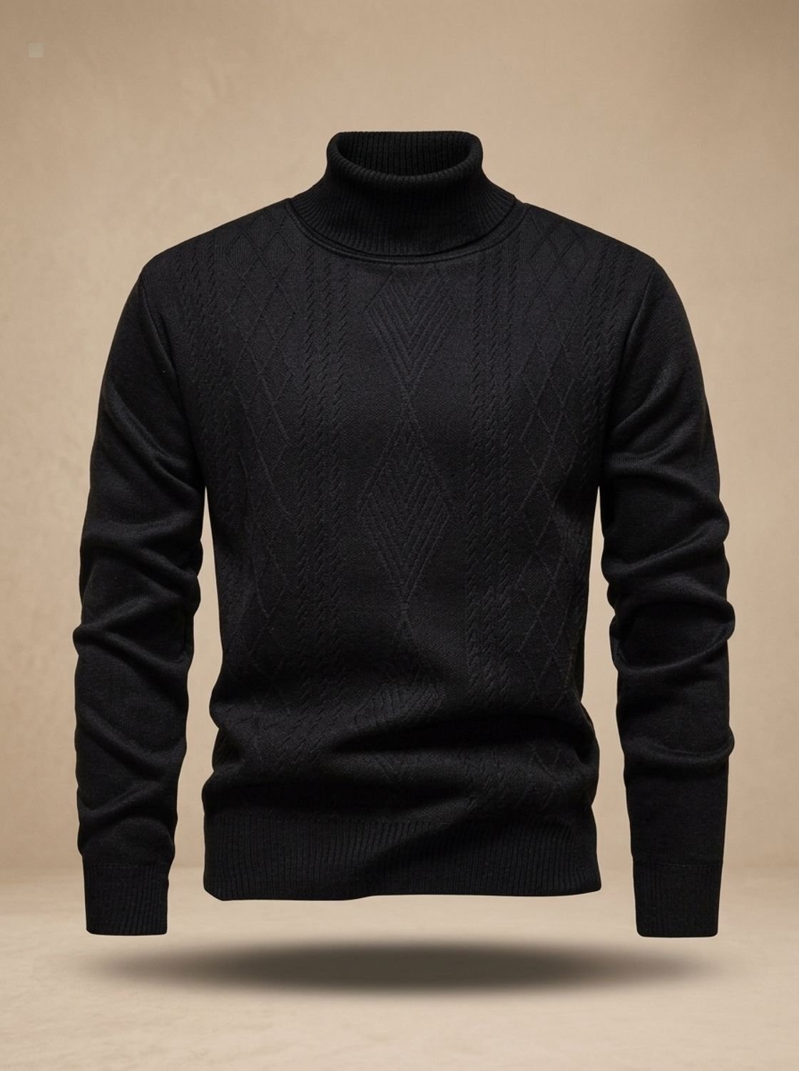 Men's Slim Fit Cable Knit Roll Neck Jumper