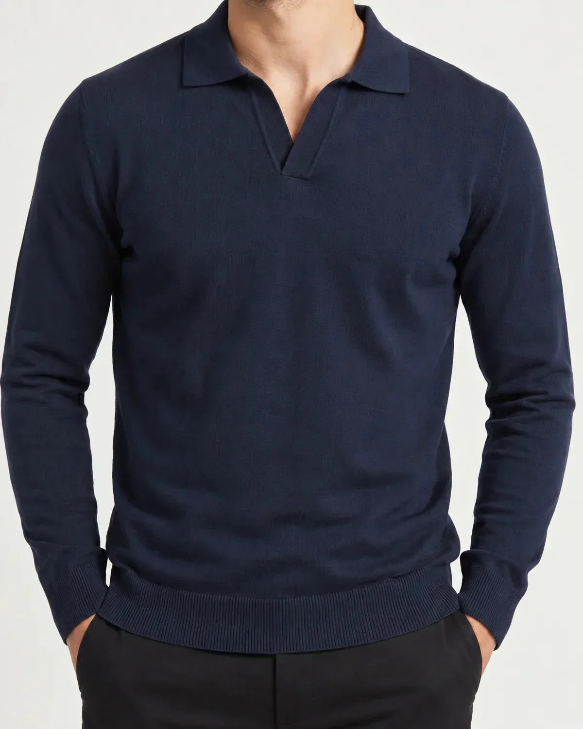 Men's Slim-Fit Fine Knit Polo Jumper in Navy