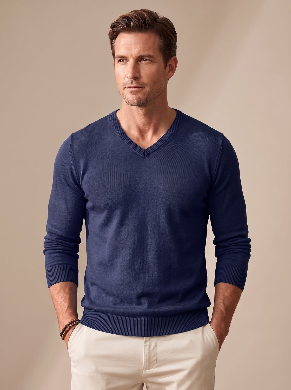 Men's Slim-Fit V-Neck Fine Knit Jumper