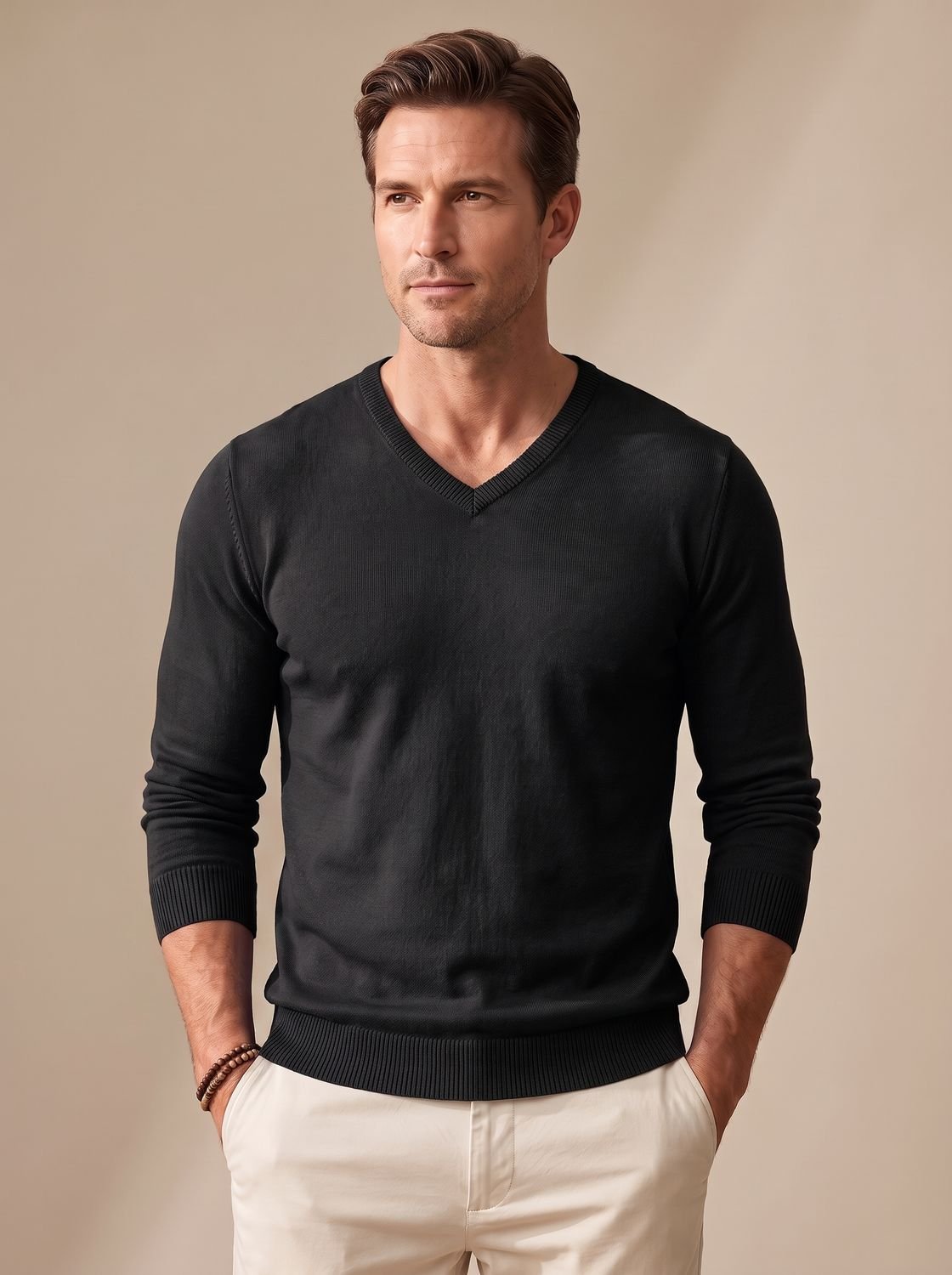 Men's Slim-Fit V-Neck Fine Knit Jumper