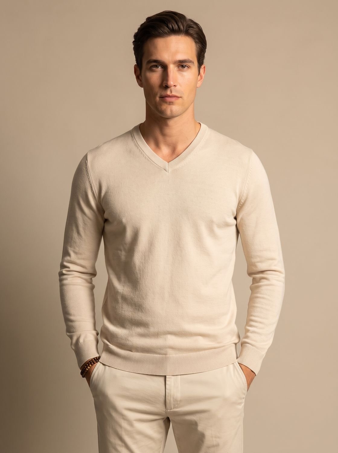 Men's Slim-Fit V-Neck Fine Knit Jumper