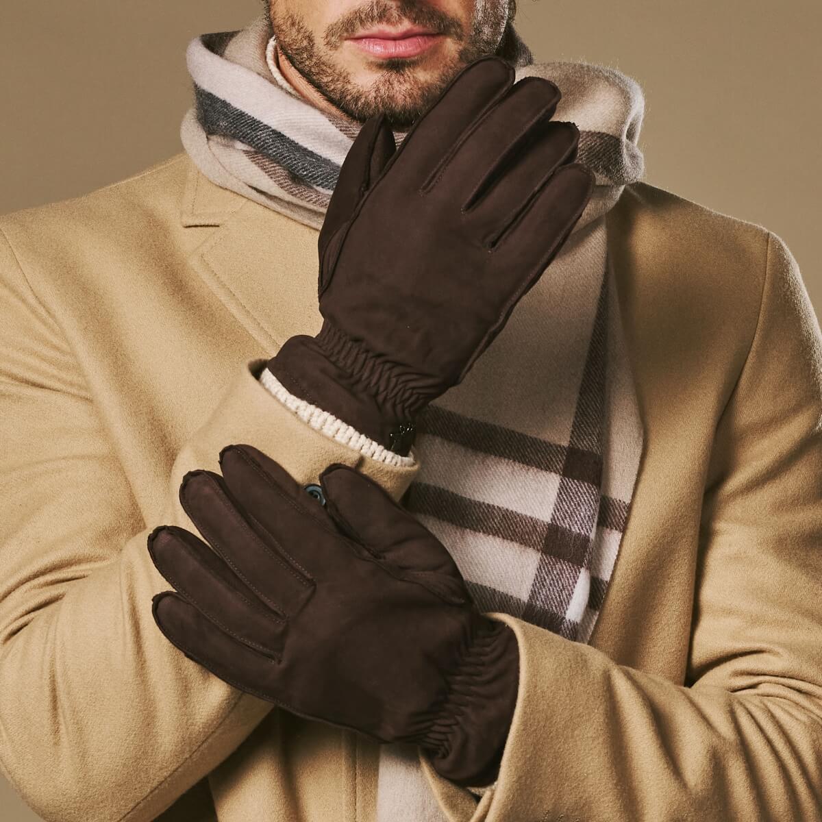 Men's Winter Gloves with Ribbed Cuff in Dark Brown
