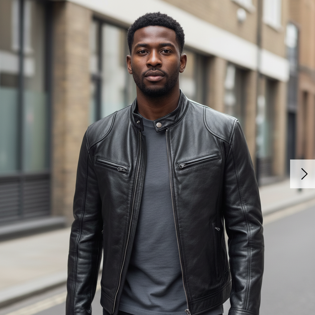 Men's Biker Faux Leather Bomber Jacket with Stand Collar