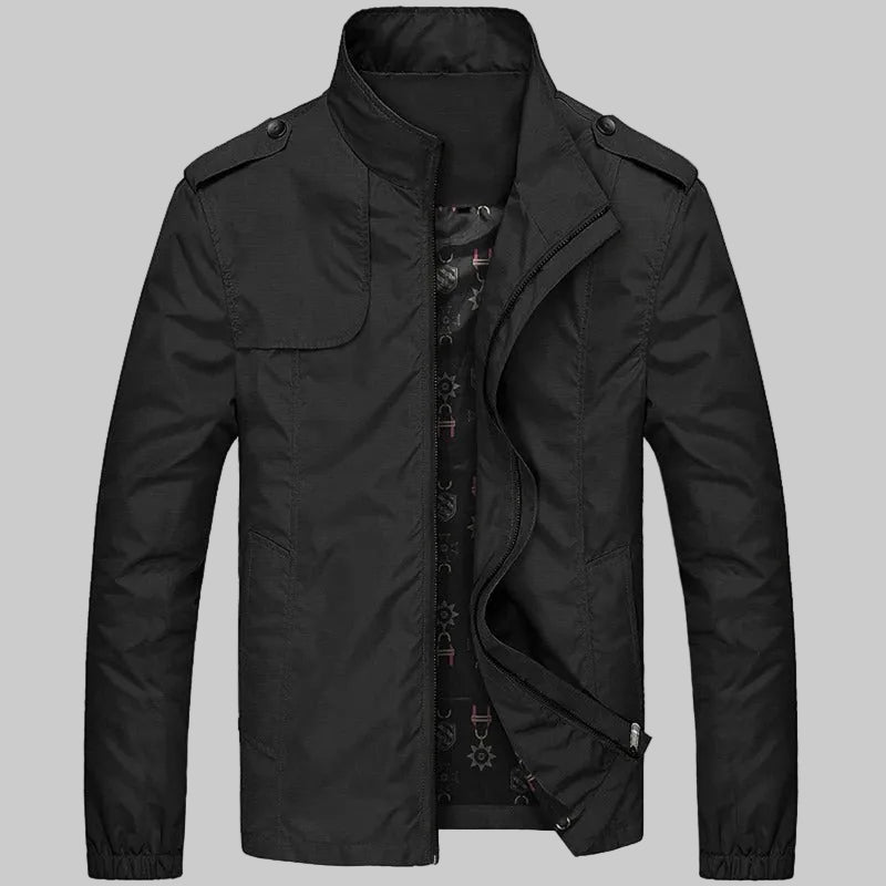 Men's Stand Collar Zip-Up Jacket with Shoulder Tabs