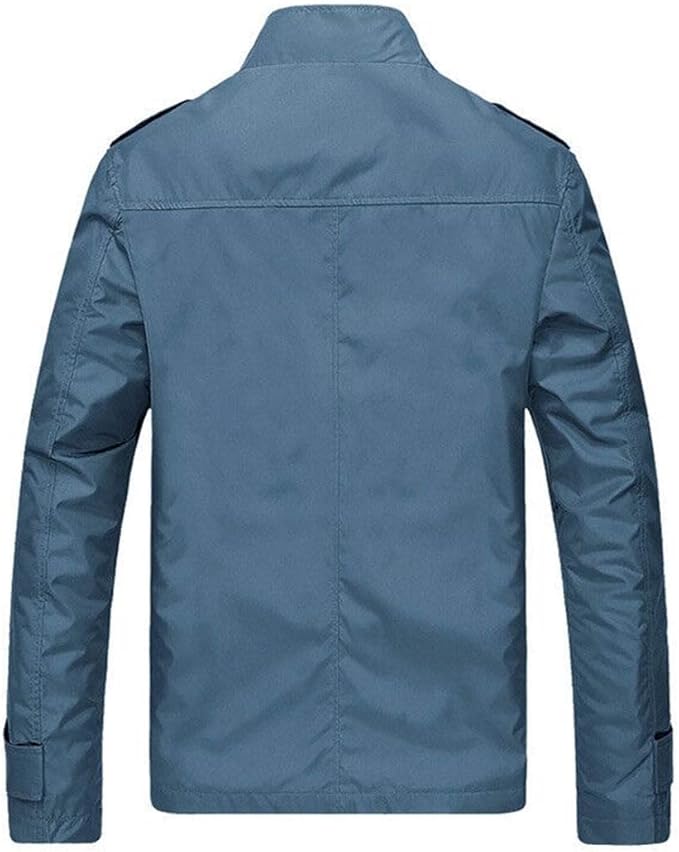 Men's Stand Collar Zip-Up Jacket with Shoulder Tabs