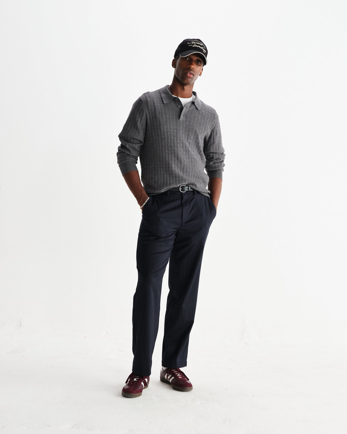 Men's Pinstripe Straight-Leg Trousers in Navy