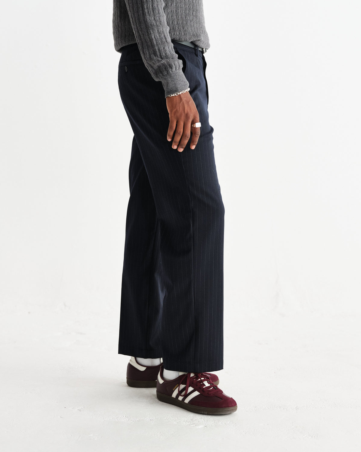 Men's Pinstripe Straight-Leg Trousers in Navy