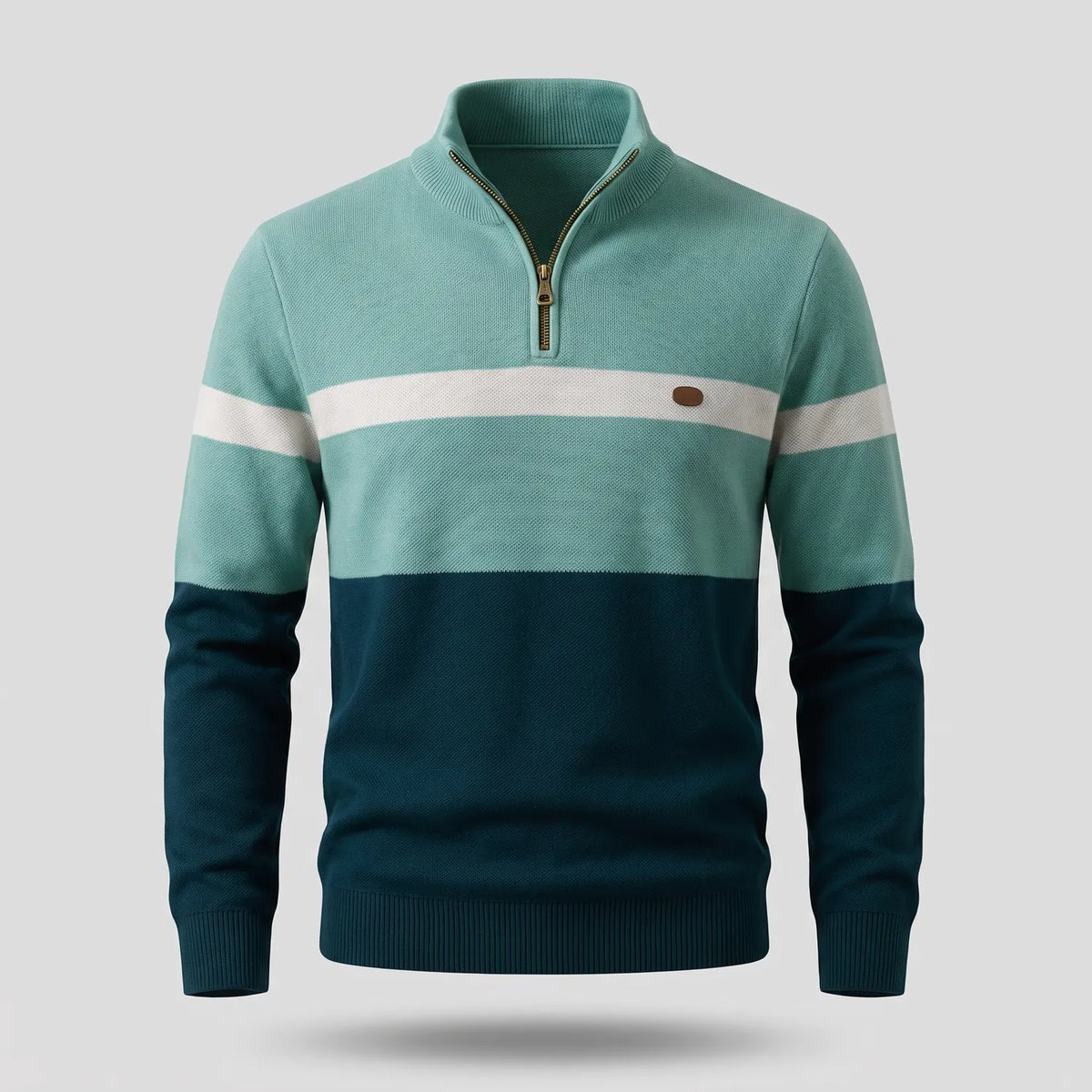 Men's Striped Colour Block Quarter-Zip Jumper