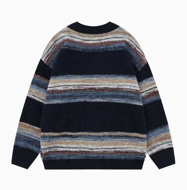 Men's Striped Chunky Knit V-Neck Cardigan