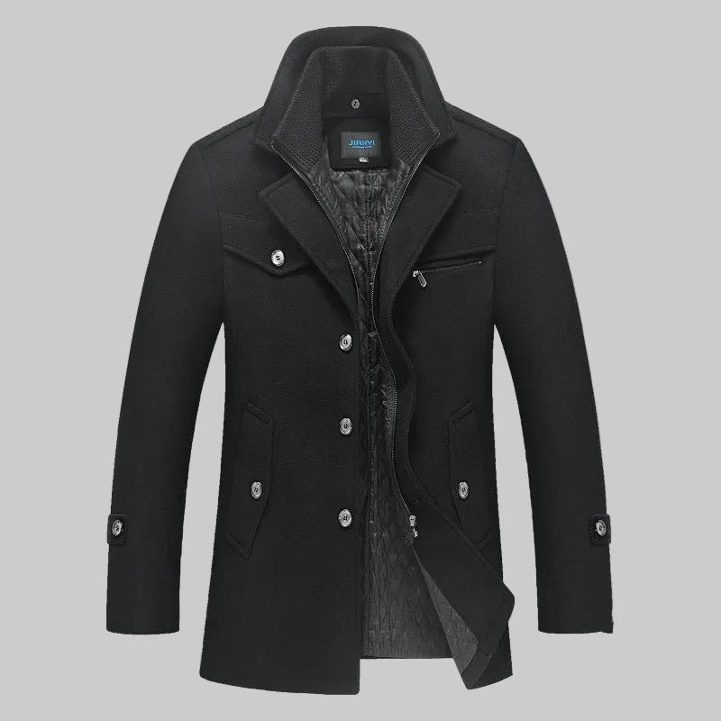 Men's Quilted Lined Trench Coat with Layered Collar