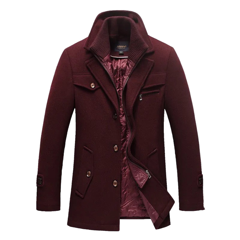 Men's Quilted Lined Trench Coat with Layered Collar