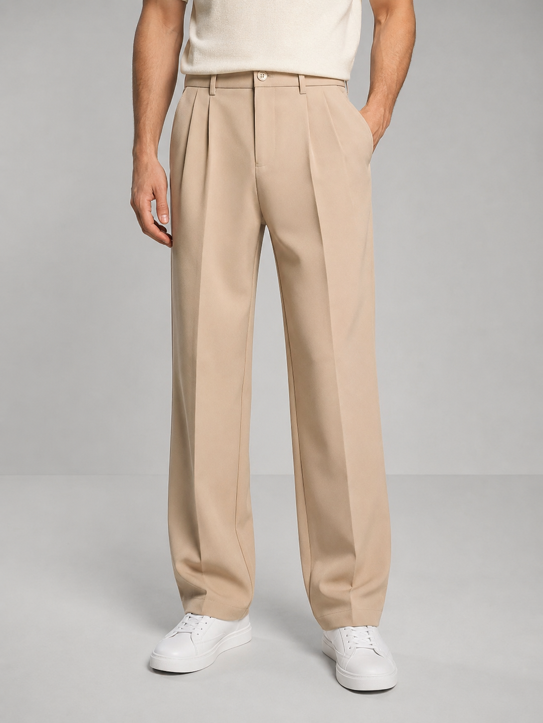 Men's Front Pleated Straight Leg Tailored Trousers