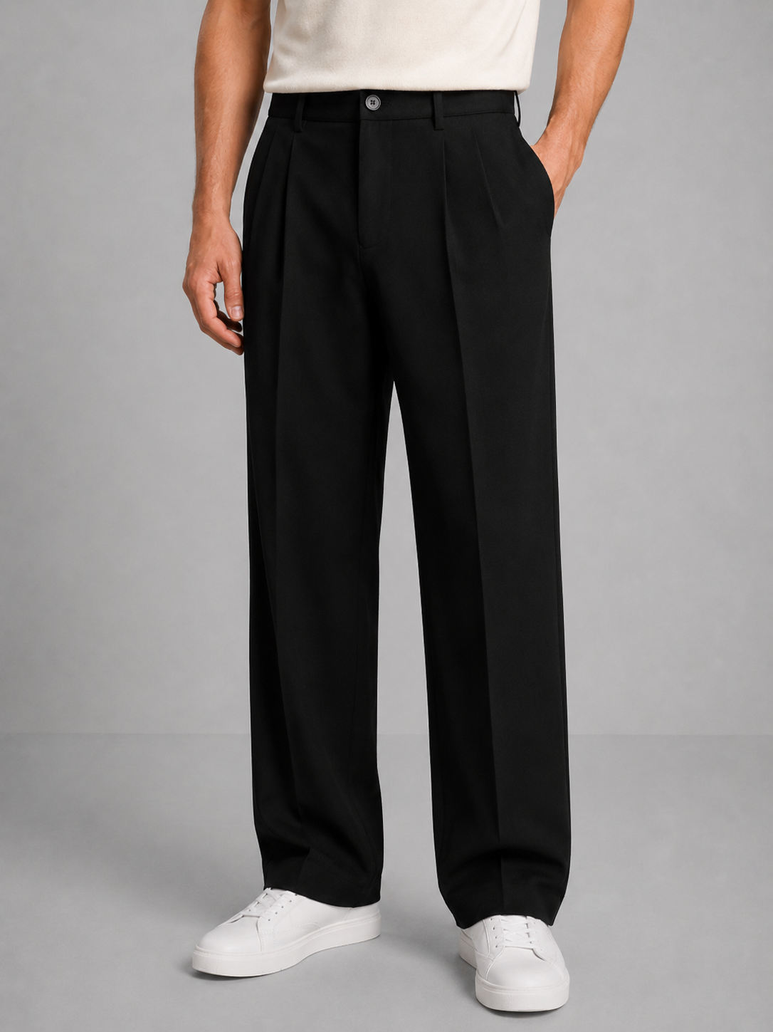 Men's Front Pleated Straight Leg Tailored Trousers