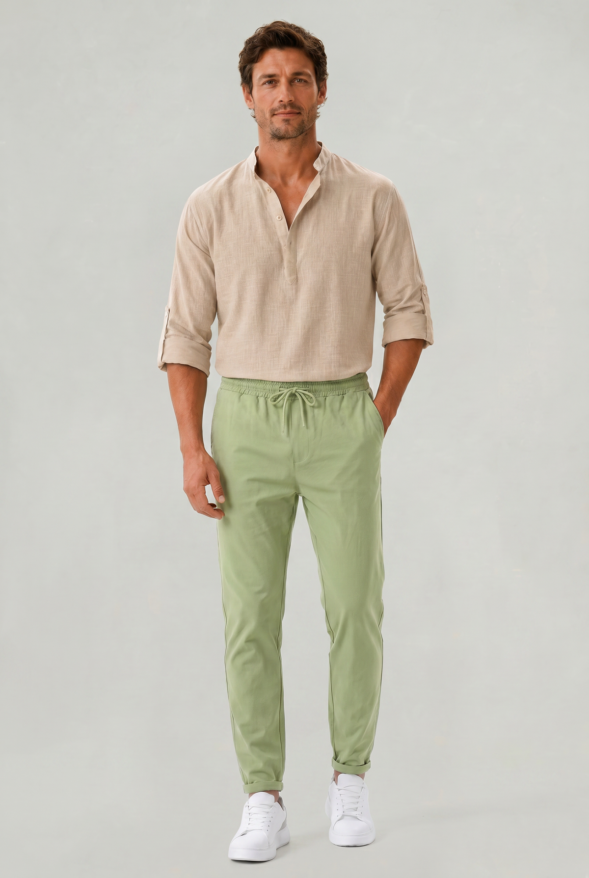 Men's Tapered Elastic Waist Drawstring Trousers