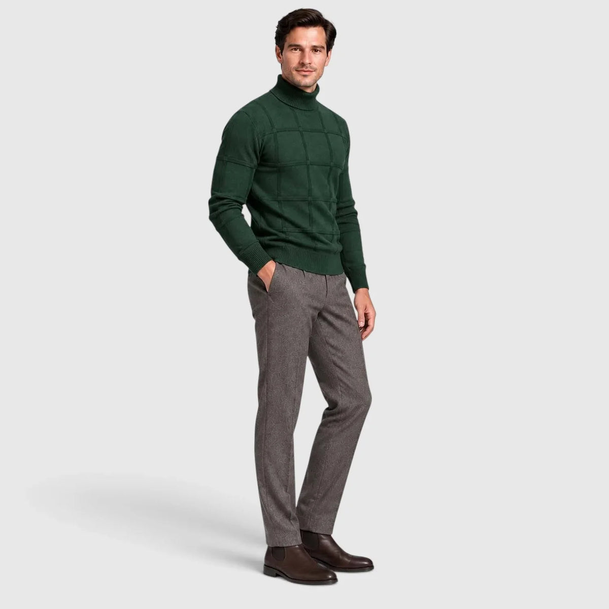 Men's Slim Fit Grid Texture Roll Neck Jumper