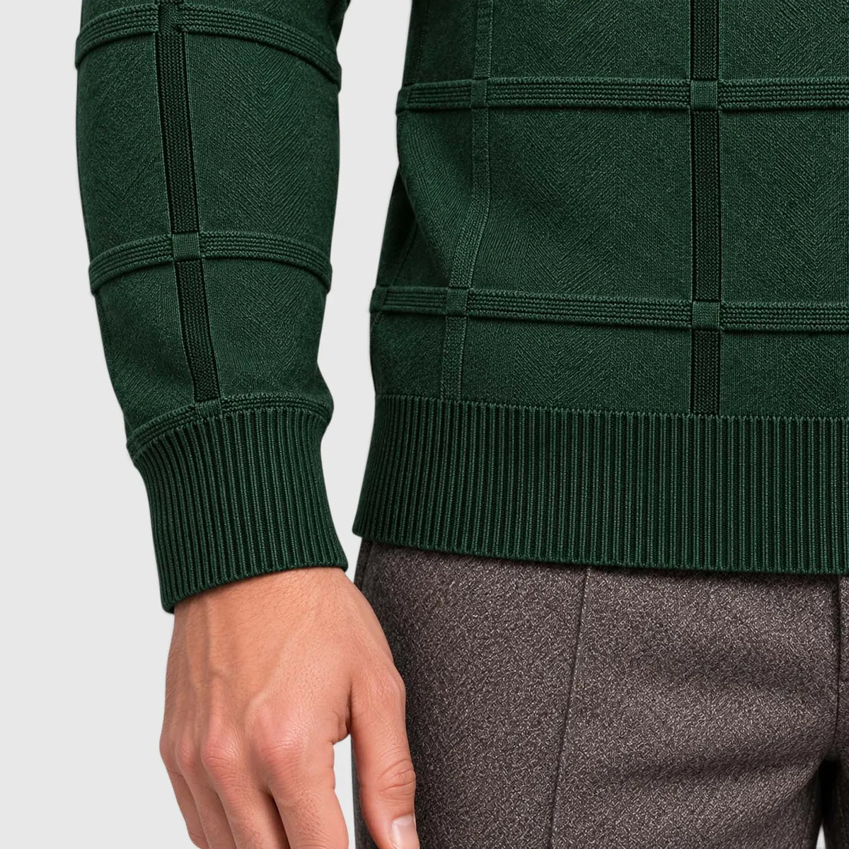 Men's Slim Fit Grid Texture Roll Neck Jumper