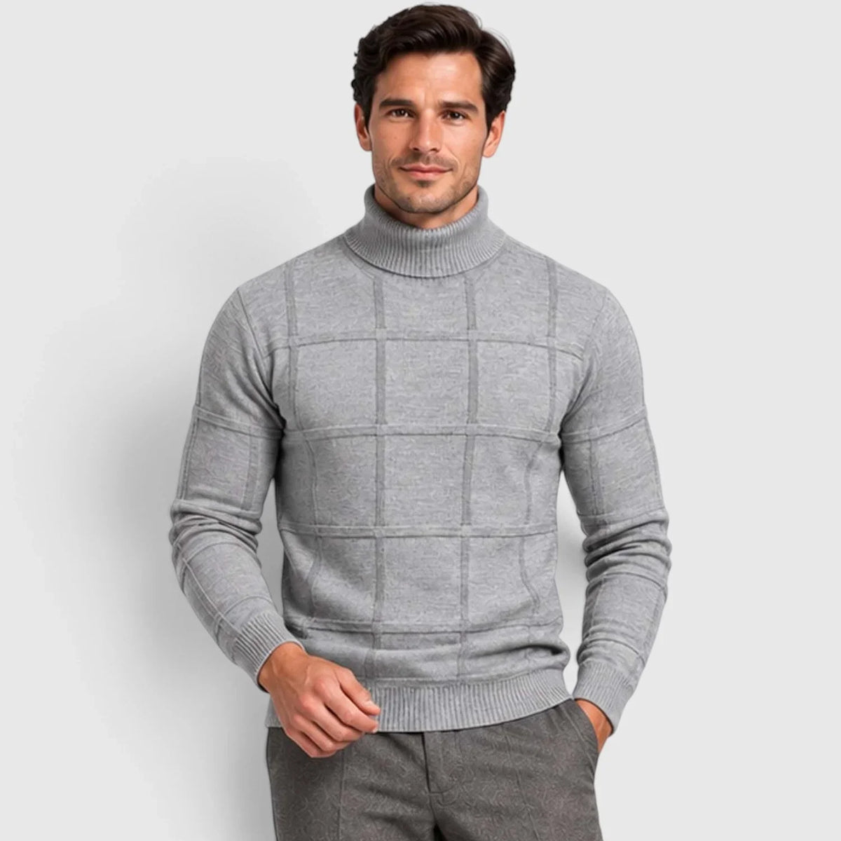 Men's Slim Fit Grid Texture Roll Neck Jumper