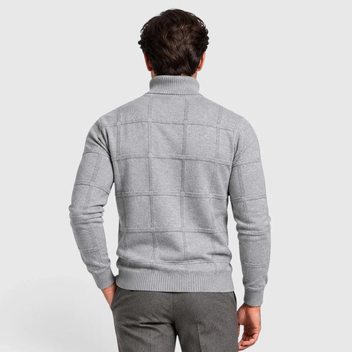 Men's Slim Fit Grid Texture Roll Neck Jumper