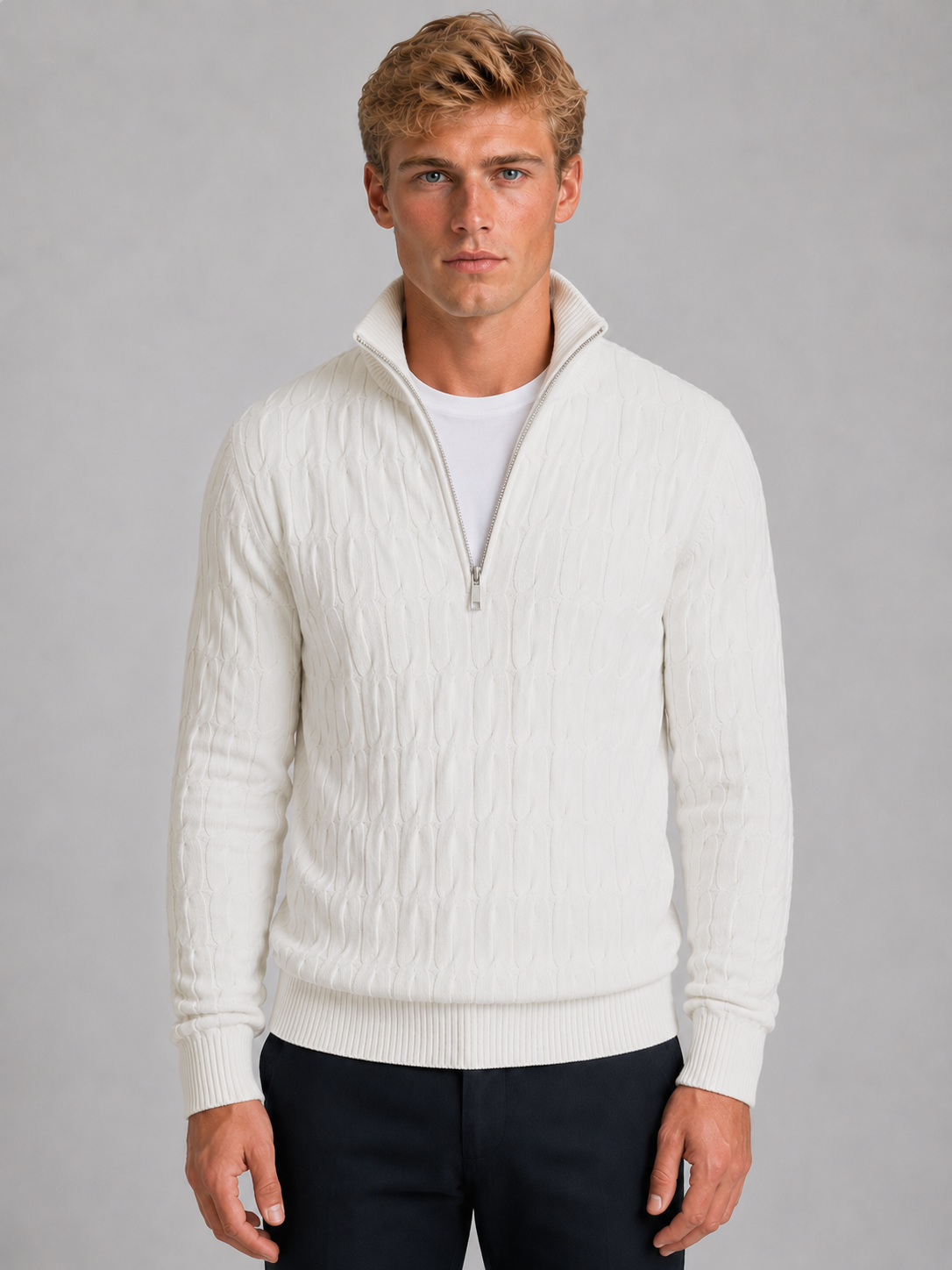 Men's Textured Knit Quarter-Zip Jumper