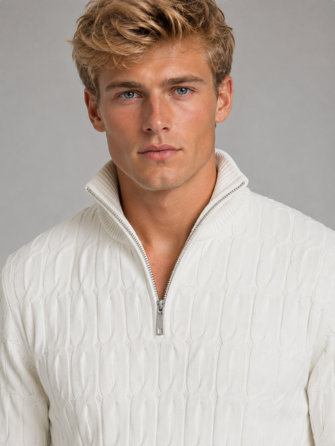 Men's Textured Knit Quarter-Zip Jumper