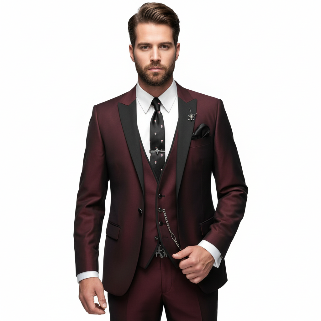 Men's Contrast Lapel Three-Piece Formal Suit