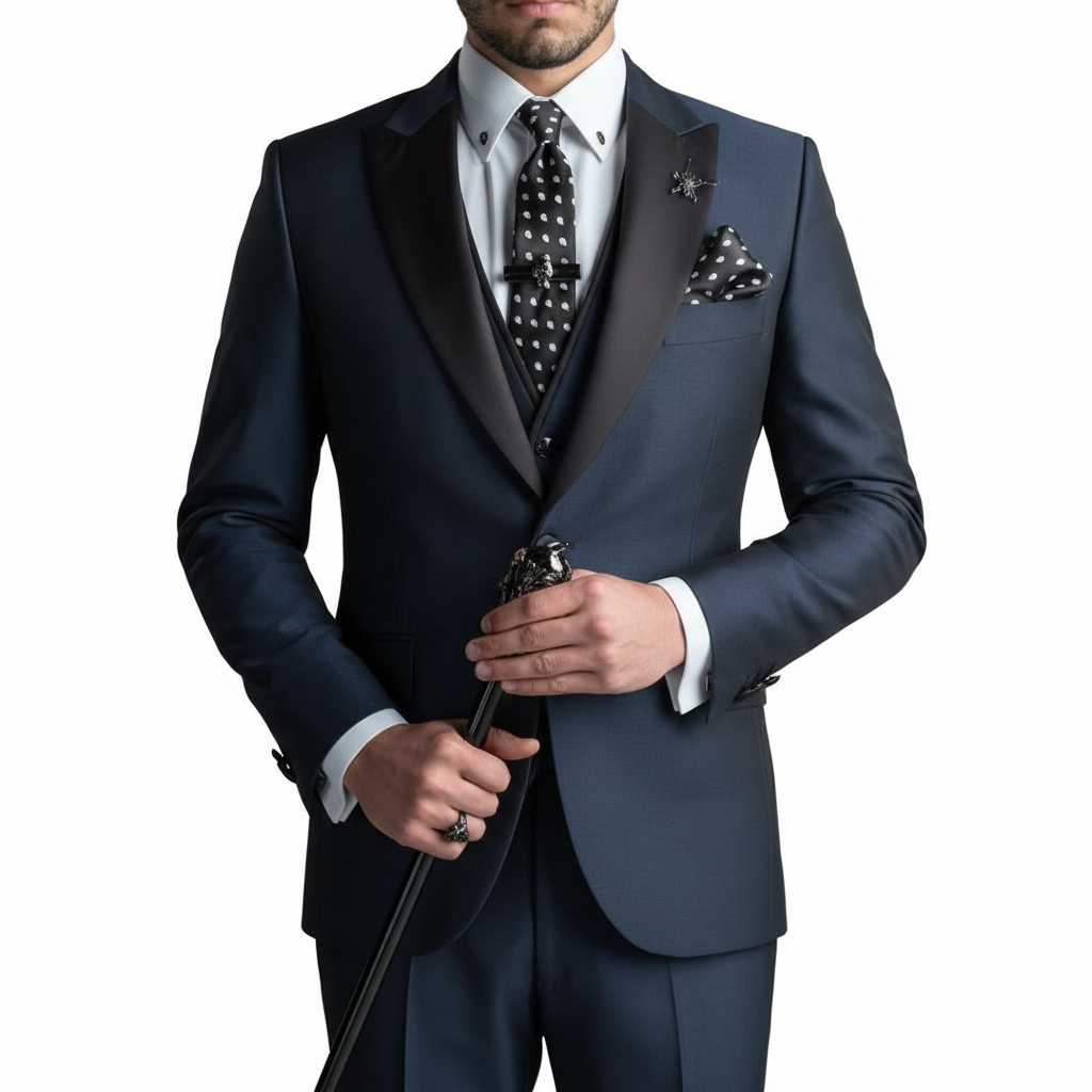 Men's Contrast Lapel Three-Piece Formal Suit