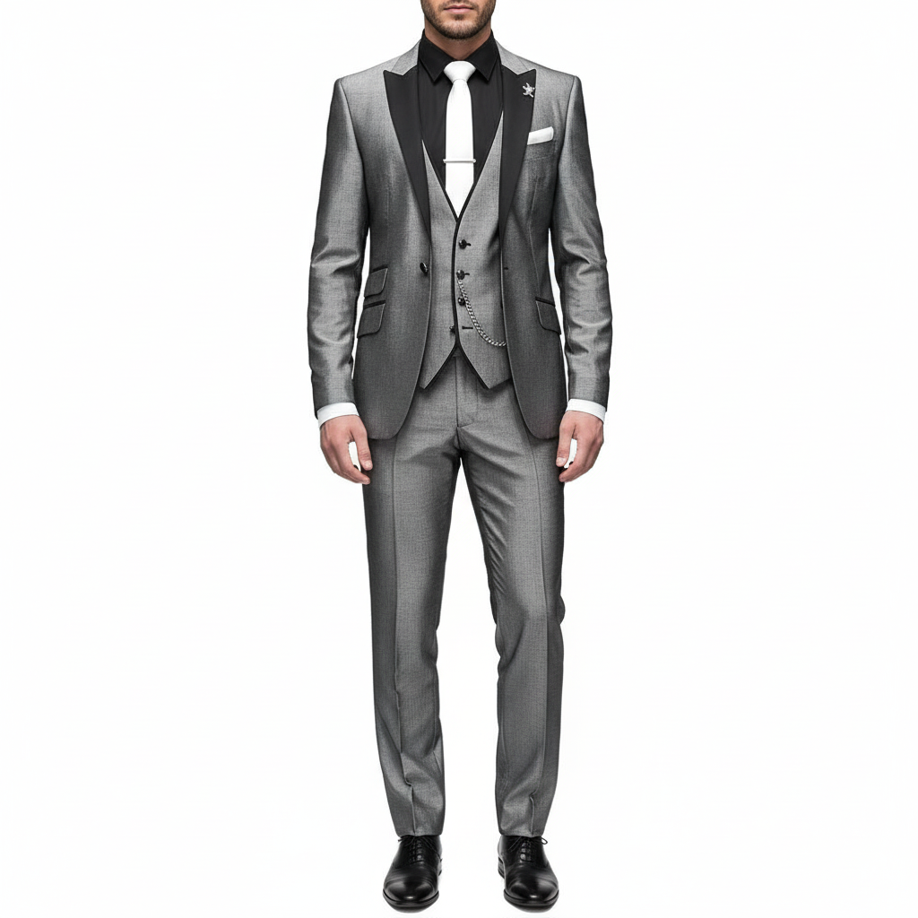 Men's Contrast Lapel Three-Piece Formal Suit