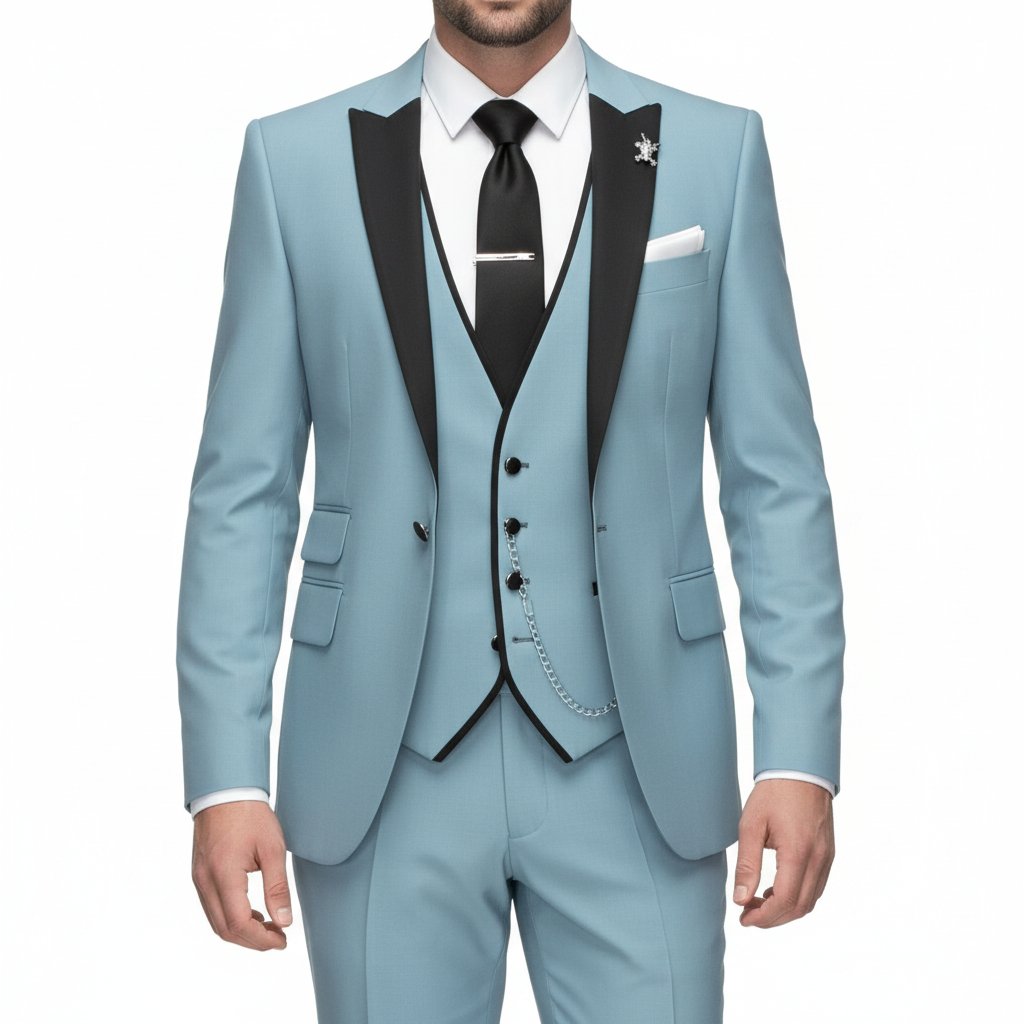 Men's Contrast Lapel Three-Piece Formal Suit