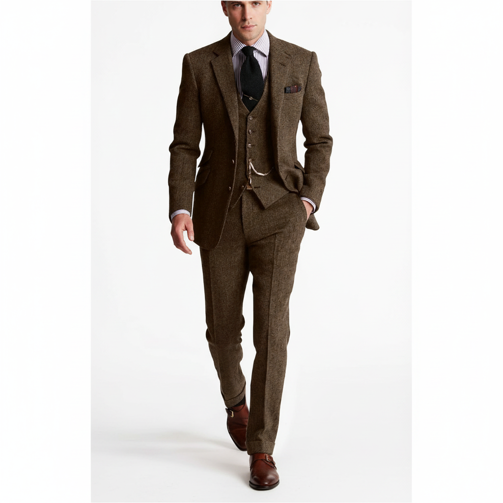 Men's Vintage Style Three-Piece Notch Lapel Suit